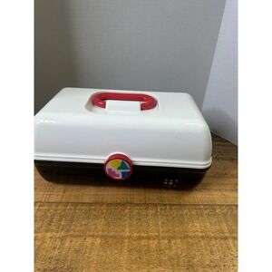 Vintage Caboodles Makeup Case Black White Red Handle Geometric Logo 90s Retro